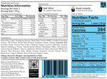 Nutritional label and preparation instructions for a Radix Original 400kCal Breakfasts supplement, designed to support an active lifestyle with its enriched nutritional profile.