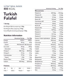 Turkish falafel nutrition label with higher fatty acid levels for Radix Ultra 800kCal Meals.