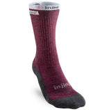 A maroon and gray Injinji Outdoor Hiker & Liner Women's Crew sock, ideal for hiking adventures.