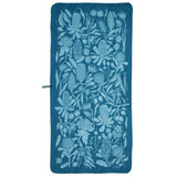 The Mont Flora Microfibre Travel Towel by Mont is a blue rectangular towel featuring an intricate floral and botanical pattern, made from recycled polyester for fast drying after every use.