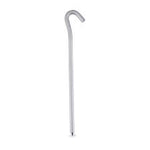 The Coghlan's Aluminium Tent Peg – Single from Coghlan's is a 7-inch aluminium stake with a curved handle and rubber tip, standing upright against a white background, resembling a sturdy cane.