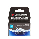 A Lifesystems Chlorine Tablets (60 Tablets) box by lifesystems, for water purification, contains 60 tablets and treats up to 60 liters.