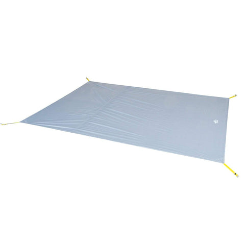 The Mont Moondance EX Tent Footprint by Mont is a rectangular gray groundsheet with yellow corner loops, perfect for spreading flat. It's customizable by special order.