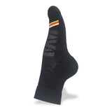 Wilderness Wear Merino Multi Sport Socks in black, featuring a red, yellow, and white stripe near the cuff. Made from moisture-wicking Tasmania merino wool, these socks are displayed upright on a white background.