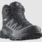 A black and gray hiking boot with a rugged Contagrip sole, laces, and the letter "S" on the tongue, designed for outdoor activities: Salomon Men's X Ultra 360 GTX MID by Salomon.