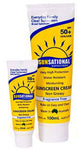 Two tubes of Australian made Sunsational sunscreen with SPF 50+ protection, broad-spectrum, water-resistant and fragrance-free properties.