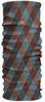 A blue and brown plaid Headsox Australian Indigenous Art neck gaiter.