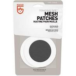 Introducing the Gear Aid Tenacious Tape Mesh Patches 75mm, a packaged set of durable mesh repair patches for all your camping repair needs. The packaging showcases a patch hole graphic with distinctive red and white branding, making it the perfect Bug Mesh Patch Kit.