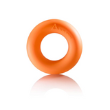 The Club Strong Orange Forearm Pumper, featuring a smooth rubber grip ring, is designed for hand exercises to enhance forearm strength against a white background.