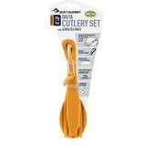 A package of orange plastic spoons from the Sea to Summit Delta Cutlery Set.