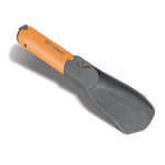 An orange and gray Sea to Summit Pocket Trowel Nylon 66 compact folding shovel with reinforced Nylon 66 on a white background.