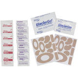 A pack of AMK Blister Medic adhesive bandages and a pack of AMK Moleskin adhesive bandages for blister prevention.