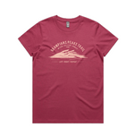 This Machine Printers women's t-shirt features a hand-drawn design of a mountain in the background, inspired by the Grampians Peaks Trail.