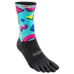 A women's Injinji SPECTRUM TRAIL Midweight Crew sock with colorful designs, perfect for hiking.