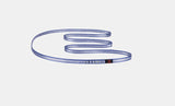 The Mammut Tubular Sling 16.0, a blue and white striped climbing sling from Mammut, is shown in an S-shape on a plain white background. With a breaking load of 22 kN, it offers reliable strength for your climbs.
