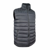 The 3 Peaks Men's Down Vest is a grey, sleeveless, quilted puffer with a front zipper and two side pockets, featuring a durable water repellent finish for all-weather wear and a high warmth-to-weight ratio for ultimate comfort.