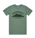 A green t-shirt with the words "Absolute Outdoors Grampians Peaks Trail Men's Tee" by Machine Printers on it.