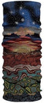 A Headsox Australian Indigenous Art neck gaiter adorned with an image of a night sky and stars, showcasing Indigenous art.