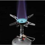 A Soto WindMaster stove with micro regulator technology produces a blue flame even in windy conditions.