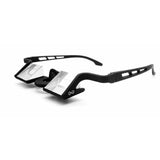 A pair of black, lightweight durable YY Vertical Plasfun EVO Belay Glasses with BK7 prisms, designed to allow comfortable vision for reading or watching TV while lying down.
