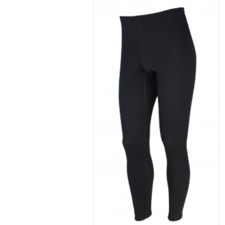 A pair of black, full-length, fitted Wilderness Wear Men's Merino Mid 195 Leggings made from Pure Australian Merino WildernessWool™, isolated on a white background.